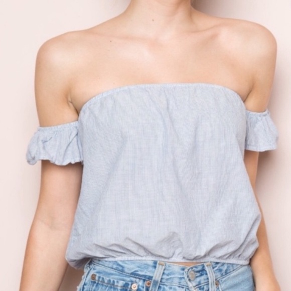 Brandy Melville Blue & White Striped Off Shoulder - Picture 2 of 5